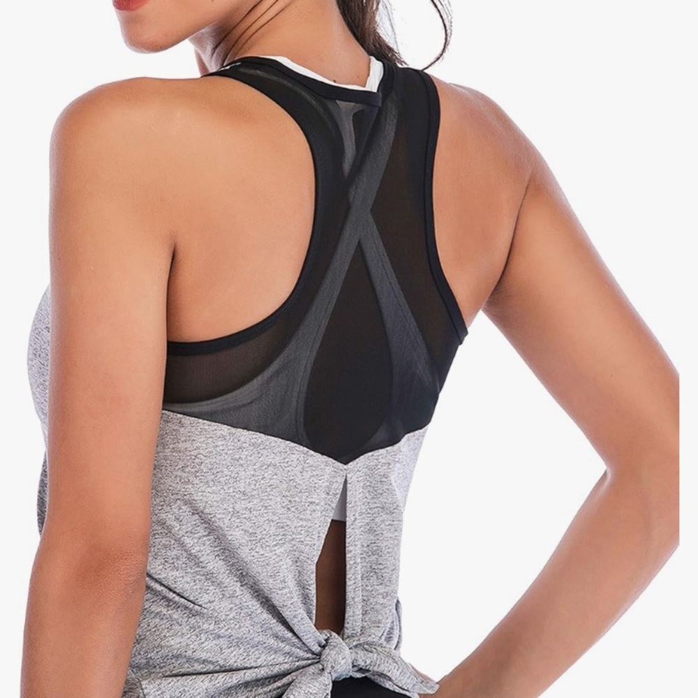 Gray Heather/Black Tie Back Tank Top Size S